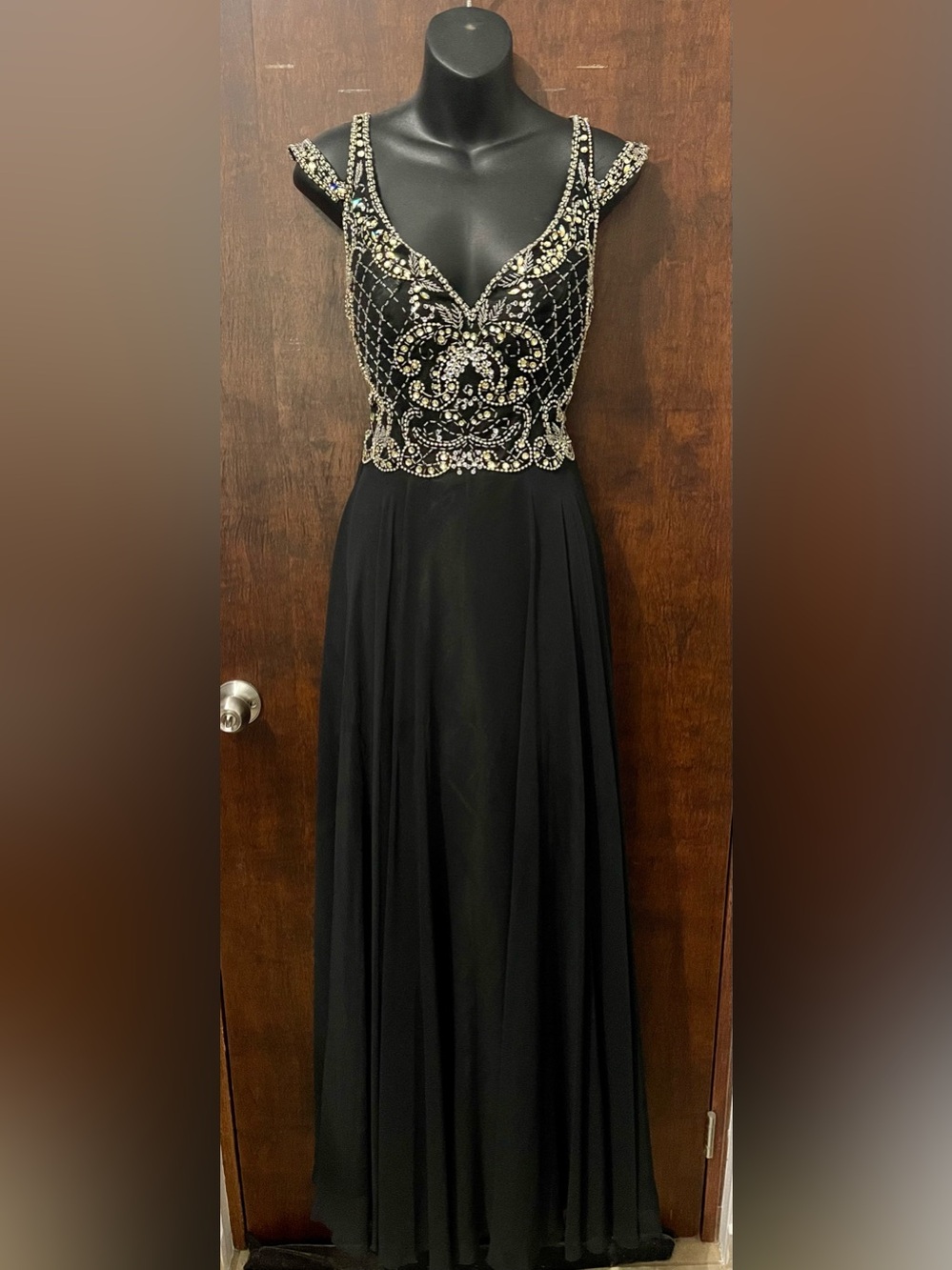 Embellished Black Prom Gown with Beaded Bodice